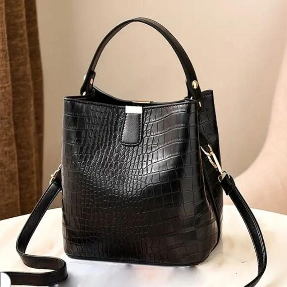Handbags - Black Leather Handbag, Purse, Shoulder Bag, Tote